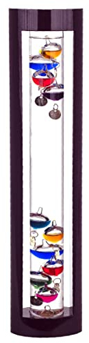 Galileo-Thermometer-Glas- und Holzrohr 44 cm, im Freien oder innen, analoge, schwimmende Kugeln