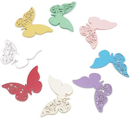 ElecMotive, farfalle segnaposto, 80 pezzi in 8 colori, 3D, decorazione murale con motivo traforato sulle ali, per matrimoni, feste, decori