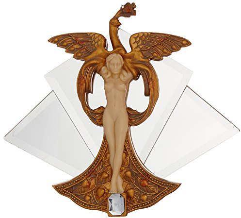 Design Toscano Pfauenprinzessin, Wandfigur mit Spiegelhintergrund im Jugendstil