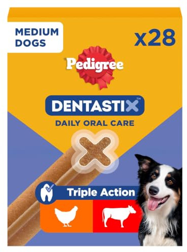 PEDIGREE DENTASTIX tandpinnar för medium hund 10–25 kg - 112 tuggpinnar (set med 16 påsar med 7 godis) - munhygien, vetenskapligt beprövad, daglig rengöring tänder