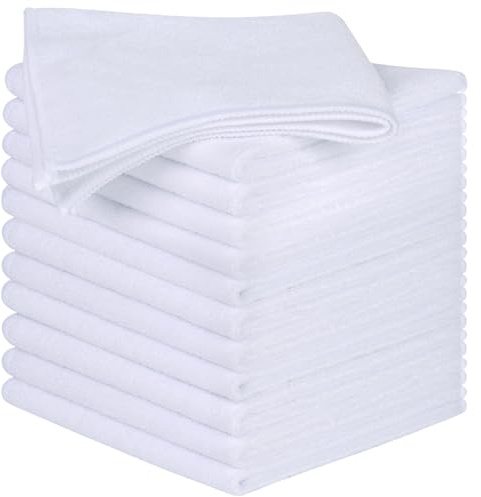 SINLAND 12 pcs Mikrofaser Reinigungstücher Streifenfrei 30x30cm Weiß | Microfasertuch waschen Reinigung Staubwischen extrem saugfähig Putztücher wiederverwendbare Geschirrtücher für Haushalt