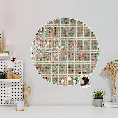 banjado Magnettafel Ø 47cm Weiß - Magnetwand aus Metall - Magnetpinnwand als Memoboard - Pinnwand Magnettafel Küche, Büro, Kinderzimmer inkl. 4 Magnete & Montageset - Grüne Fliesen