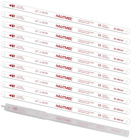HAUTMEC Hojas de repuesto para sierras de arco BI-METAL (paquete de 10) Dientes con conexión a tierra de acero de alta velocidad 18 TPI x 12 Longitud 0.025 Ancho x 1/2 Ancho HT0016-CT