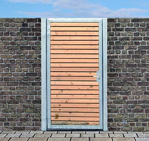 SRM Design Tor Holztor Gartentor Hoftor Verzinkt mit Pfosten & Holzfüllung Quer (HxB) 150cm x 105cm