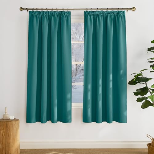 PONY DANCE Verdunkelungsvorhang für Schienen 2er Set H 175 x B 140 cm Tealblau, Verdunkelnde Gardinen für Schlafzimmer & Wohnzimmer Thermal Curtains Blackout Vorhang Kälteschutz