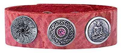 Quiges dam 18 mm tryckknapp armband av läder tigerrosa med silver Click Buttons