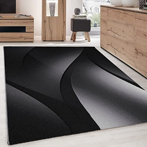 Carpettex Teppich Wohnzimmer Kurzflor 200 x 290 cm Schwarz Modern Ombre Design -Teppich Schlafzimmer Flauschig Extra Weich Waschbar Küchenteppich Teppich Esszimmer Kinderzimmer Wohnzimmerteppich