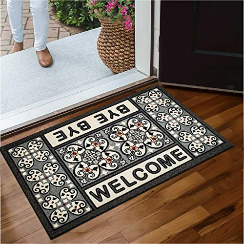 B&B Outdoor Mats for Front Door Heavy Duty Doormats inside Dirt Trapper Absorbent Non Slip Rubber Back (Welcome Bye Bye, 40 x 70 cm)