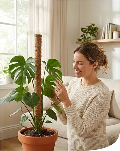 bellissa Kokosstab Pflanzstab Monstera Efeutute Rankhilfe 1er-Set 80 cm | Pflanzenstütze für Garten & Balkon mit Holzkern steckbar erweiterbar