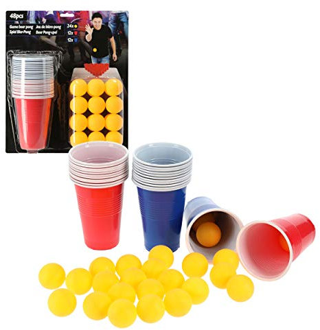Cepewa Jeu à boire 48 pièces Gobelet + 24 balles (12 bleues, 12 rouges)