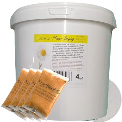 Trustleaf Tube de 4 kg de cristaux de gel de silice granulés pour séchage des fleurs 0,5–1 mm Sable (tube de 4 kg – F)