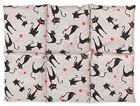 Bio-Dinkelkissen groß 40x30cm 6-Kammer - Katzen - Wärmekissen Dinkel Körnerkissen für Mikrowelle und Backofen - Dinkel-Kissen 30x40 - Katze-Mimi