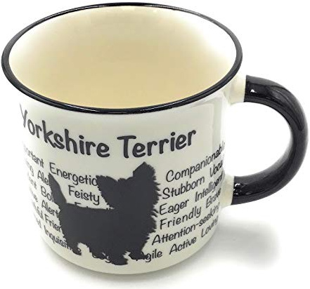 Yorkshire Terrier - Taza con diseño de silueta de perro en color negro sobre blanco, características en la taza, taza de café, taza de té, gran regalo para los dueños de perros.