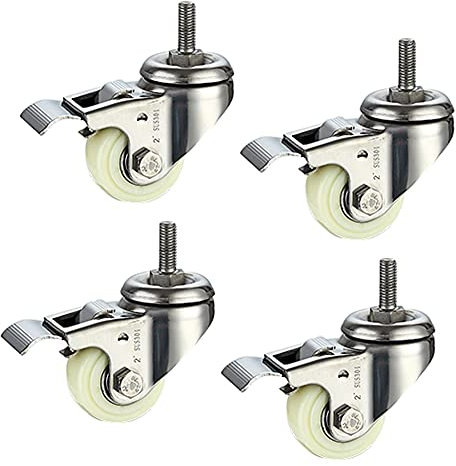 Gewinde M10 Möbel Rollen 50 mm 2 zoll Halterung aus Edelstahl 304 Schwerlast 480kg Leise Nylon mit Bremse schwenken kleine Lenkrollen Tisch Schreibtisch Wagen Babybett Krippe 4 Stück