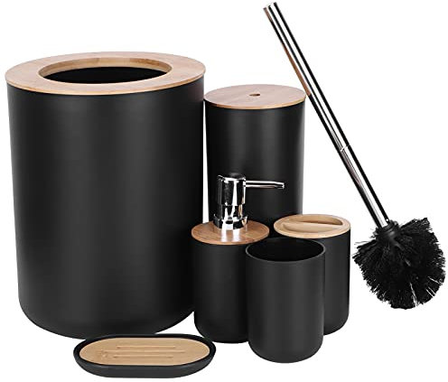 6pcs / set Juego de accesorios de baño con cubo de basura Cabeza de cepillo de inodoro Soporte de cepillo de inodoro Soporte de cepillo de dientes Taza de cepillo de dientes Jabonera Dispensador