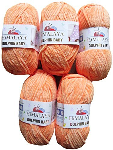 5 x 100 Gramm Himalaya Dolphin Strickwolle, Babywolle , 500 Gramm Wolle Super Bulky (orange 80316)