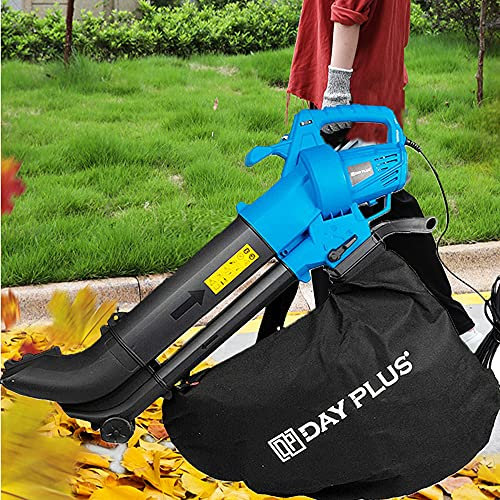 BRIEFNESS 3 in 1 Leaf Blower - Garden Vacuum Shredder Mulcher with Telescopic Chute and Rolling Wheels, 6 Variable Speeds, 35L Large Collection Bags, 10:1 Mulching Shredding Ratio, , Blue + black