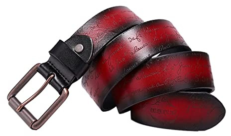`Star Empty Gürtel mit Schnalle für Herren Männer Gürtel, Top-Layer-Leder-Pin-Schnalle-Gürtel, Laser-Schriftzug, Mode-Retro-Geschäfts-Frauen-Gürtel (Color : Rot, Size : 110)