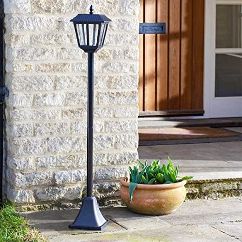 Garden Mile 1.3m Victorian Style Lamp Post Solar Garden Lights Outdoor Lighting Lamppost Driveway Pathway Traditional Lantern 20 Lumen Path Light Tall Black