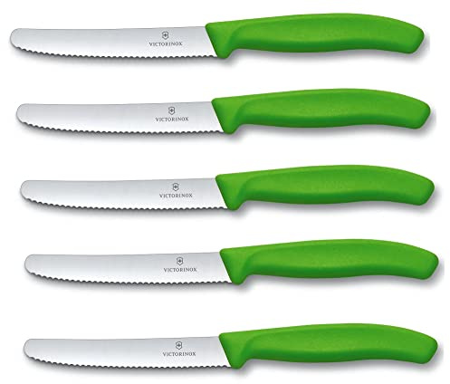 Victorinox Tomatenmesser Brötchenmesser Tafelmesser Set 5-teilig Swiss Classic (Grün)