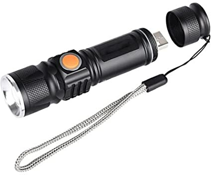 DISCORAMA TORCIA MILITARE TATTICA RICARICABILE CON USCITA USB E ZOOM IN/OUT, MINI TORCIA RICARICABILE IN ALLUMINIO CON LED PER ESCURSIONI E VIAGGI