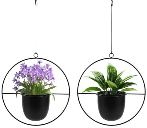 lesolar 2 Stück groß Metall Hängend Blumenampel, Runder Hängender minimalistischer Blumentopf, Outdoor Deko Hängeblumentopf für Zuhause Büro Pflanzen Innen- und Außenbereich 35x16x64 cm