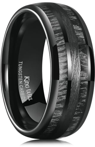 King Will Nature 8mm Herren-Ehering mit grüner Holzeinlage, schwarzer Wolframcarbid, gewölbt, Größe