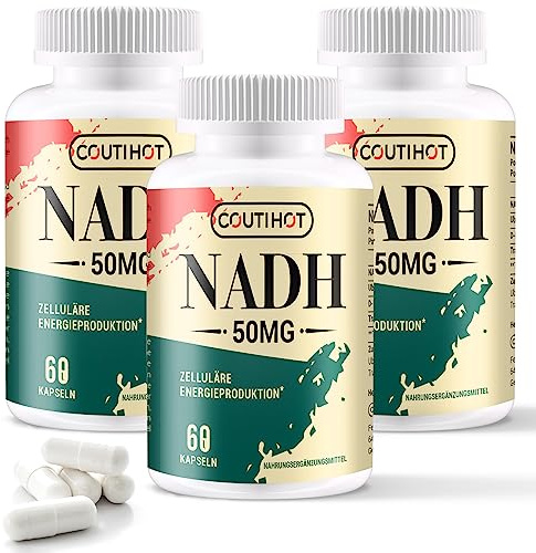 Coutihot NADH 50 mg – 180 Kapseln, reduzierte Form von NAD+, hochdosiert mit Coenzym Q10 (200 mg) & D-Ribose (150 mg), GVO-frei, glutenfrei