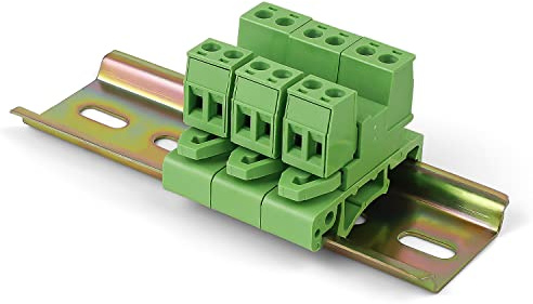 LNSYSNS 3 Stück 2-polige Reihenklemmen Hutschiene mit 10 cm Hutschiene | Schraubklemme, 300V 10A, 5,08 mm Raster, für Kabel bis 2,5 qmm