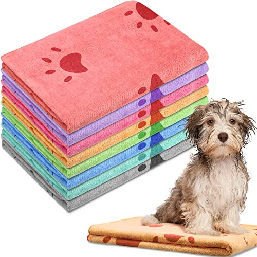 Chumia 8 Pcs 55 x 28 Inches Dog Towels Absorbent Microfiber Bath Drying Towels for Small Medium Large Pets Cat Puppy Shower Cleaning Accessories(8 Colors)