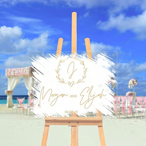 Hochzeits-Willkommensschild, weiß und goldfarben, personalisierbar, Acryl, Hochzeitszeremonie, Grußschild für Feier, Jahrestag, Hochzeit, Party, Dekoration, 30,5 x 40,6 cm