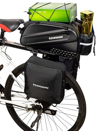 Topchances Bike Bag Bicycle Storage Pannier Saddle Bag Multifuction Rear Bike Cargo Rack Bags with Reflective Strips Waterproof Travel Accessories Expandable Luggage Trunk Bag for Cycling, Black