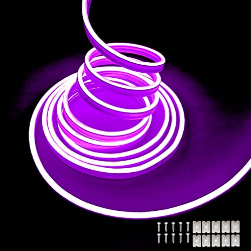 Balabaxer Lila Neon-LED-Streifenlichter, 16,4 Fuß/5 m 12 V DC 600 SMD2835 LEDs wasserdichter Lichtschlauch für Innen- und Außenbereich zur Heimdekoration (ohne Treiber)