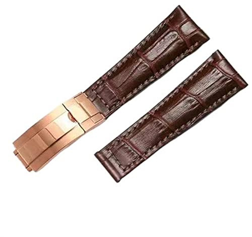 CYSUE Echtes Lederarmband für Rolex Water Ghost Daytona Yacht Logtype grünes Lederarmband 20 mm Schmetterlingsschnalle Uhrenarmband, 20 mm, Achat