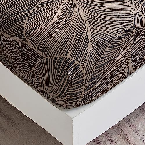 Spannbettlaken 120x200 cm - Tropisches Blättermuster - Spannbettuch Bis 30 cm Matratzenhöhe - Bettlaken Weiche Polyester-Mikrofaser Braun