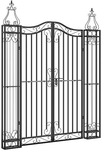 vidaXL Garden Gate in Black Wrought Iron - Decorative, Durable, Easy to Assemble and Lockable Entryway for Garden or Patio
