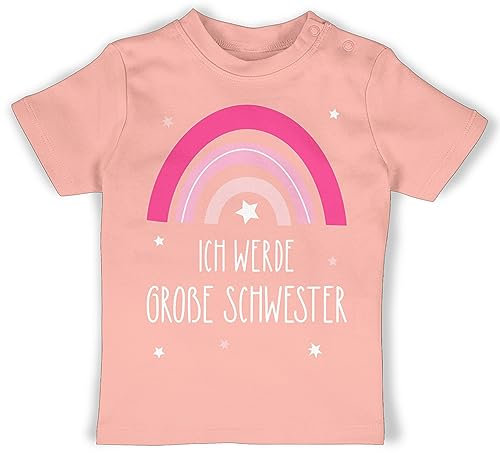 Baby T-Shirt Mädchen Jungen - Ich werde große Schwester - Regenbogen - Grosse Schwester - 1/3 Monate - Babyrosa - Geschwister t-Shirts Schwestern Big Sister Tshirt Shirt sis Will be a Shirts t
