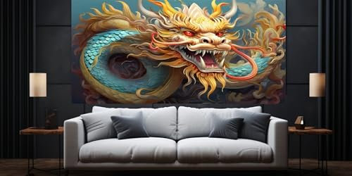Diamond Painting Chinesischer Drache Diamond Painting Erwachsene, Groß xxl 120 X 60cm, 5D Diamant Painting Bilder Kinder, DIY Malen Nach Zahlen Erwachsene, Crystal Arts Craft, Wand Deko Aesthetic,C680