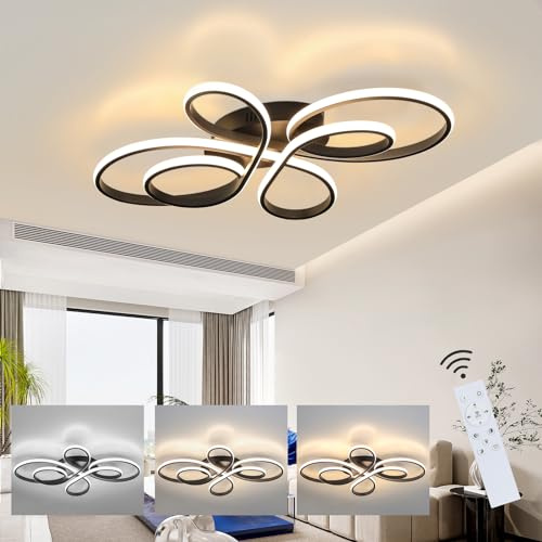 ZMH Deckenlampe LED Deckenleuchte Schwarz - Dimmbar Wohnzimmerlampe 80cm Wohnzimmer 78W Modern Schlafzimmerlampe Schlafzimmer mit Fernbedienung Design Deckenbeleuchtung Groß für Esszimmer Büro Küche