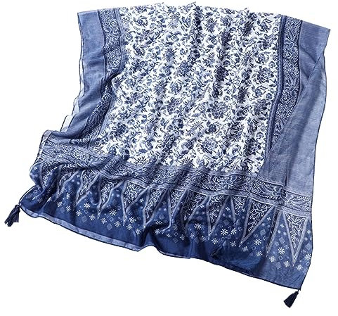 Holibanna 1 Stück Blau Weißer Porzellan Quastenschal Seidenschal Europäische Mode Miss Baumwolle