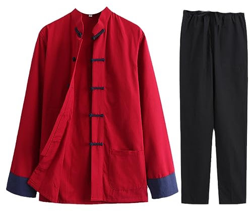 Traditionelle chinesische Stil Tops Hosen für Männer Leinen einfarbig Kung Fu Tang-Anzug Freizeitjacke