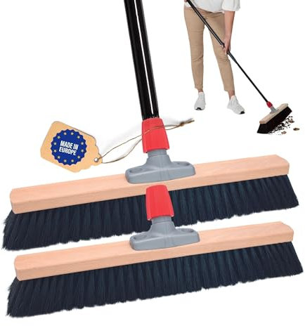 Novaliv 2X Saalbesen 50 cm mit Stiel Borsten Kunstborsten Besen fein Ideal als Werkstattbesen mit Stiel Hallenbesen Industriebesen Hausbesen Kehrbesen Zimmerbesen Haarbesen Terassenbesen Besen weich
