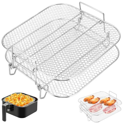 Air Fryer Rack Set for Dual Air Fryer, 2 Layers 304 Stainless Steel Rack Air Fryer Accessories 7.5L-8L Air Fryer Shelf Compatible with Most Air Fryer Microwave Ovens