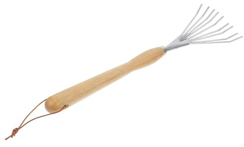 POPETPOP Rastrello per Orto in Acciaio Inox e Faggio Rastrello Portatile per Giardinaggio Esterno Compatto per Foglie e Terreno