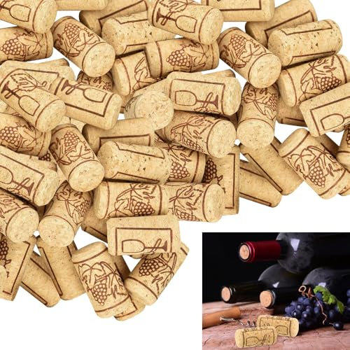 QINERSAW 100 Stücke Natur Korken Weinkorken Flaschenkorken zum Basteln QINERSAW 100 Stück Naturkorken, gerade Flaschenkorken, bedruckte Weinkorken für Wein oder Dekorationen