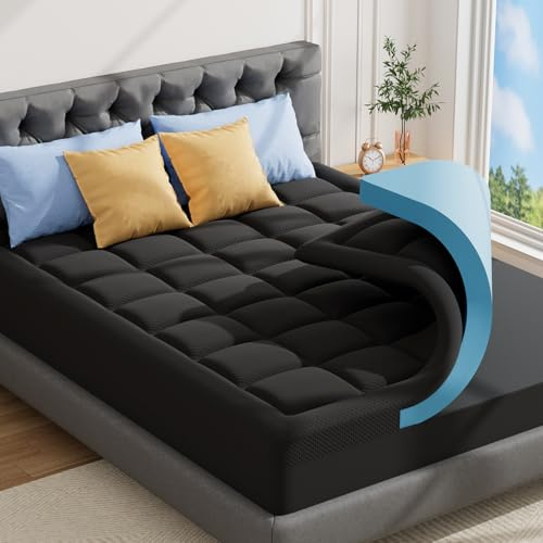 ABENE Matratzen Topper 160x200cm H4 Gel Schaum Topper mit Waschbar Bambusfaser Bezug, 7cm Höhe Matratzentopper für Boxspringbett Stützschaum Atmungsaktiv Druckverteilung（160cmx200cm, Schwarz）