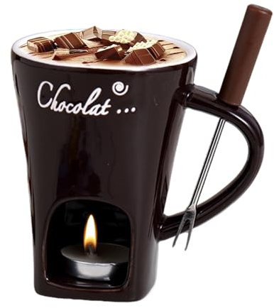 Chocolate Fondue Mug | Chocolate Fondue Set Coffee Cup | Cheese Hot Pot Ceramic Melting Cups with Fork and Candle | Multifunctional Fondue Mugs for Family Dishwasher Safe