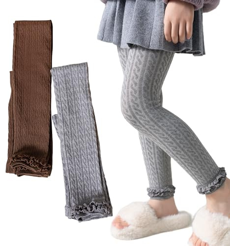 Silkglory Strumpfhosen Mädchen Nahtlose Kinder Leggings aus hautfreundlicher Baumwolle mit hervorragender Elastizität und zartem Spitzenbesatz – Strick Klassische Tights,2 Stück,4-5 Jahre