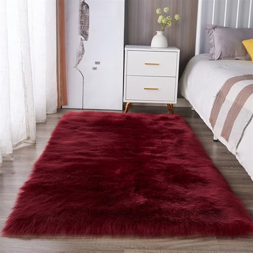 BESTORI Tappeto Salotto Moderno Peloso Tappeto a Pelo Lungo Shaggy Tappeto Antiscivolo Morbido per Soggiorno Camere da Letto 60 x 120 cm, Vino Rosso
