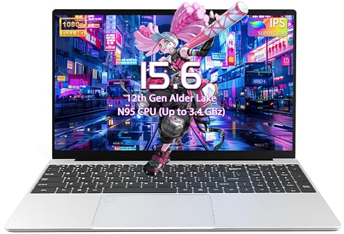 OMSERVB 15.6 Silver Laptop,12th Gen N95(Up to 3.4Ghz), DDR4 32G RAM, 512GB NVME SSD,Win 11 Pro&Office 2019,Fingerprint Lock,Portable Notebook PC with Backlit KB (32+1T)